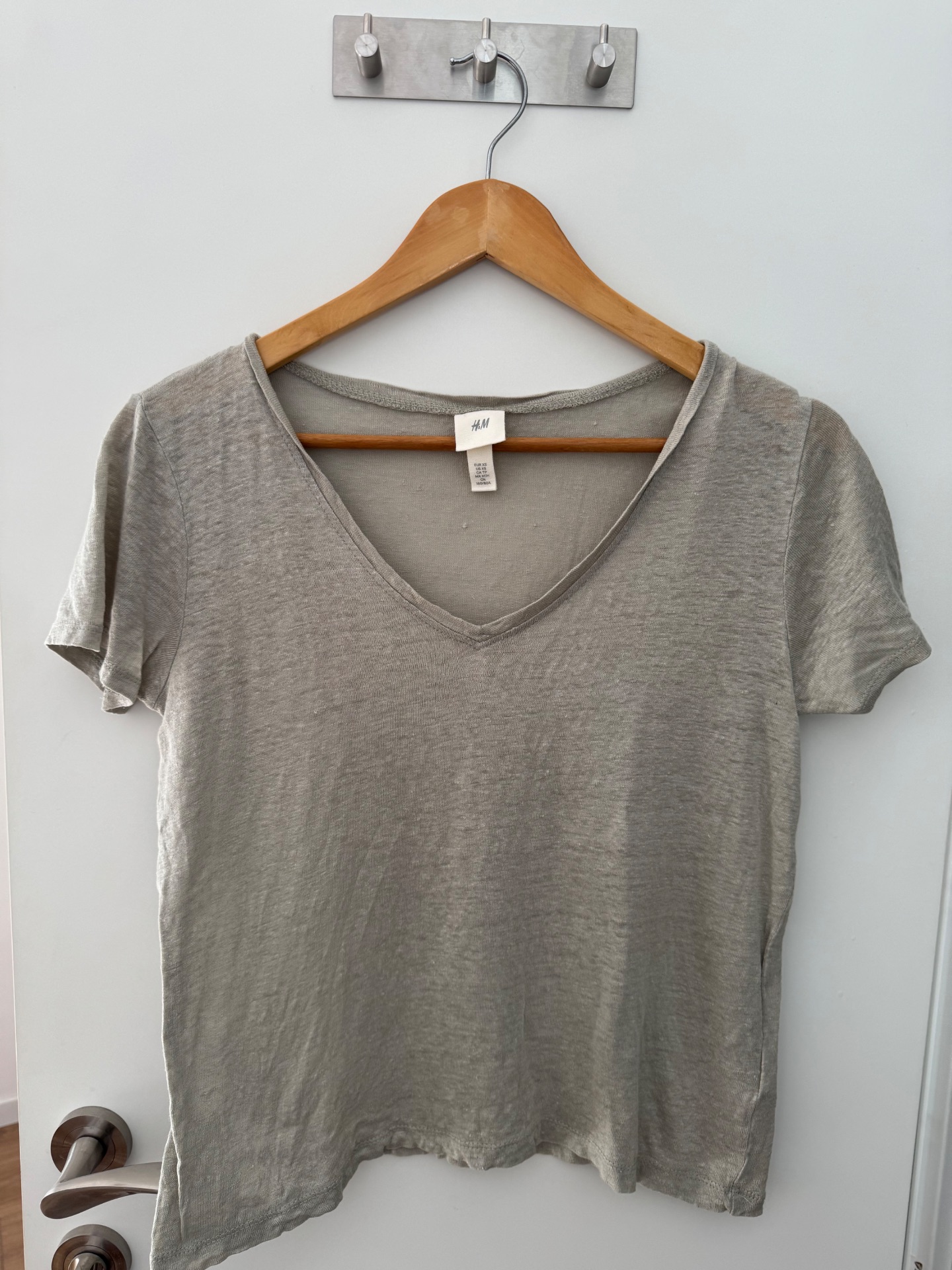 טישרט פשתן ירוק מרוה H&M - אייץ' אנד אם יד שנייה בנמיז - Nemyz