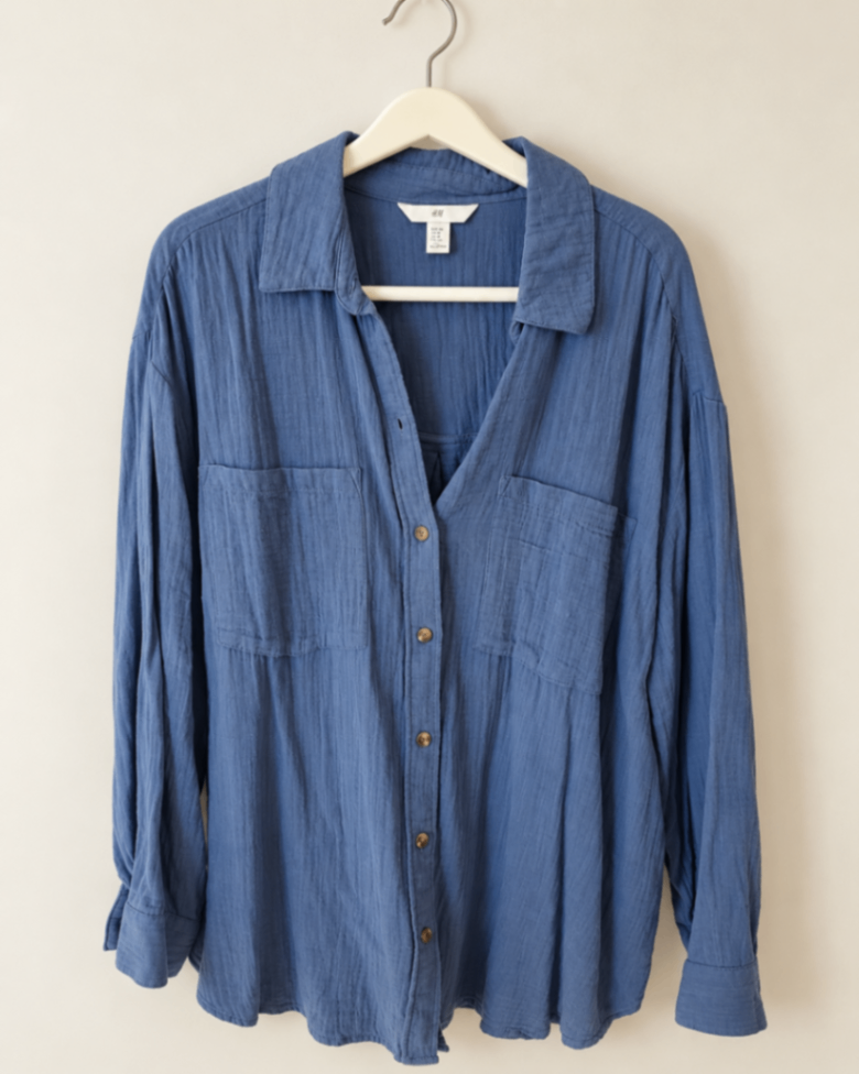 מכופתרת כחולה ארוכה H&M - אייץ' אנד אם יד שנייה בנמיז - Nemyz